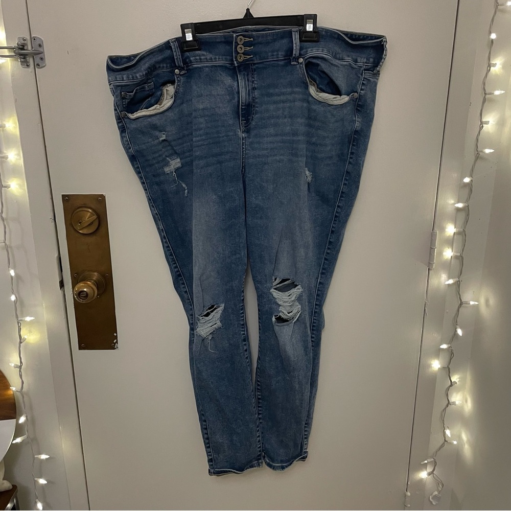 Torrid Dark Blue Distressed Skinny Jeans
